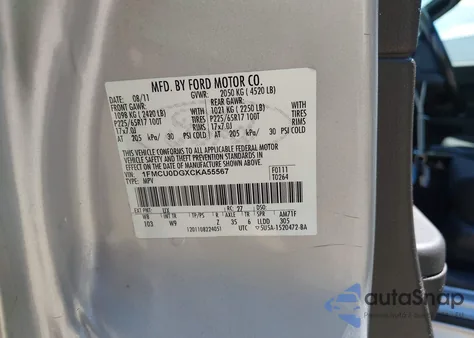 2012 Ford Escape Xlt z USA, uszkodzony, nr VIN 1FMCU0DGXCKA55567